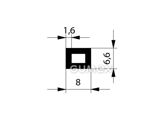Gumový profil obdľžnikový s dutinkou, 6,6x8mm, 70°ShA, EPDM, -40°C/+100°C, čierny